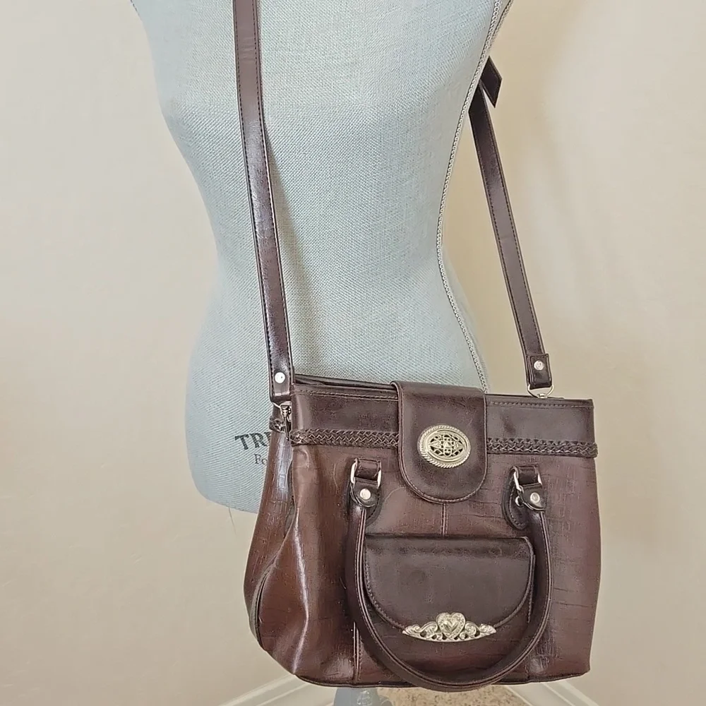 Vintage Brighton Croc-embossed Leather Satchel.